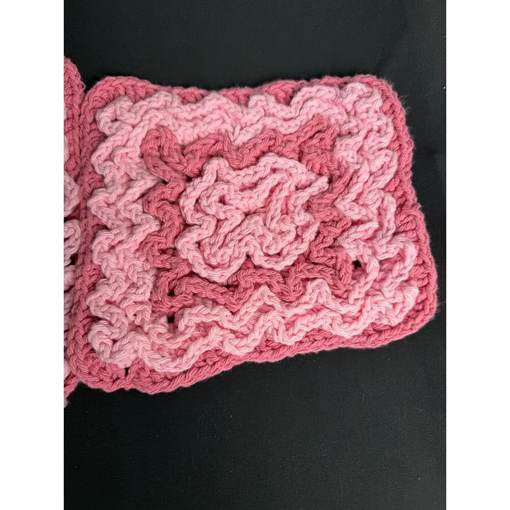 Set of 3 Pink Ruffle Crochet Hot Pads / Kitchen Trivets